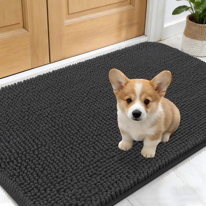 OLANLY Dog Door Mat for Muddy Paws 24x16, Absorbs Moisture and Dirt, Absorbent Non-Slip Washable Doormat, Quick Dry Chenille Mud Mat for Dogs, Entry Indoor Entryway Carpet for Inside Floor, Dark Grey
