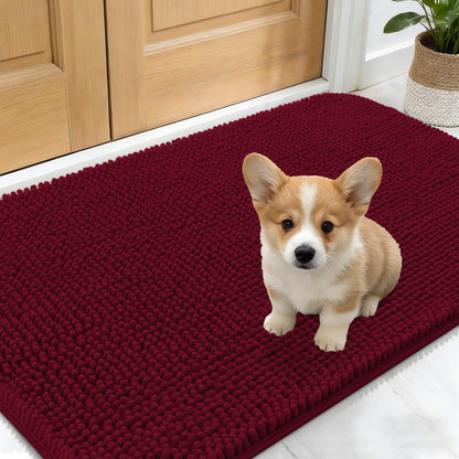OLANLY Dog Door Mat for Muddy Paws 24x16, Absorbs Moisture and Dirt, Absorbent Non-Slip Washable Doormat, Quick Dry Chenille Mud Mat for Dogs, Entry Indoor Entryway Carpet for Inside Floor, Burgundy