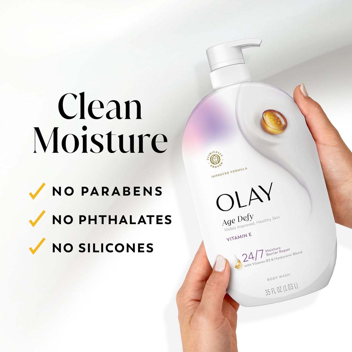 Olay Body Wash for Women – Unscented Daily Essential with Hyaluronic Acid & Clean, Simple Formula