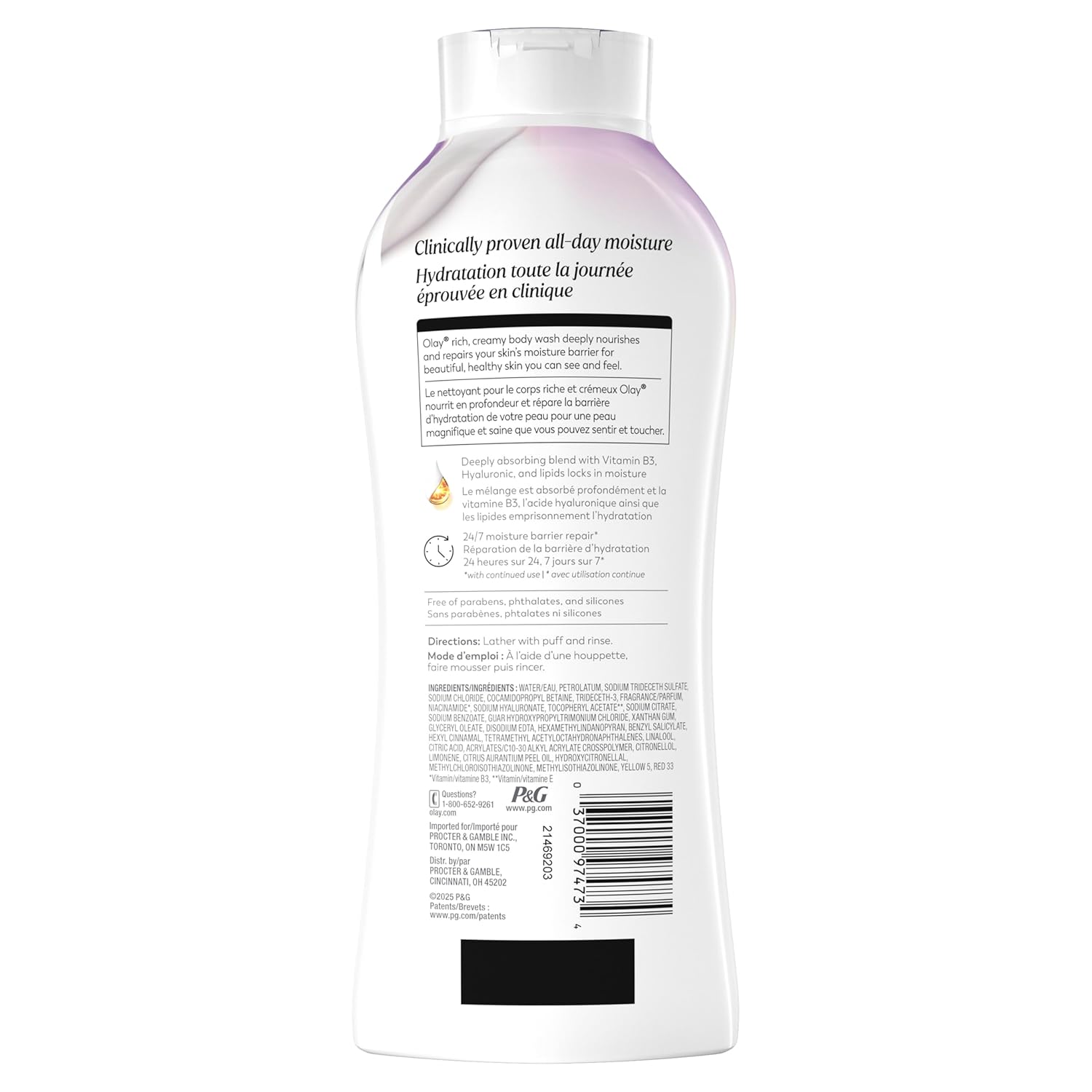Olay Body Wash for Women – Unscented Daily Essential with Hyaluronic Acid & Clean, Simple Formula