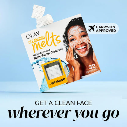 Olay Cleansing Melts Vitamin C – TSA-Friendly Spill-Proof Face Wash for Carry-On and Weekend Getaways, 12 Pads