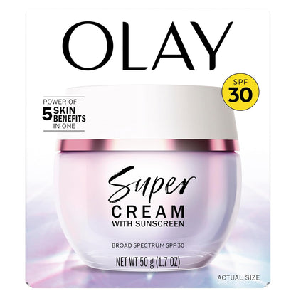 Olay Super Cream with Sunscreen SPF 30 – Fast-Absorbing Primer Moisturizer for Your Morning Work Routine