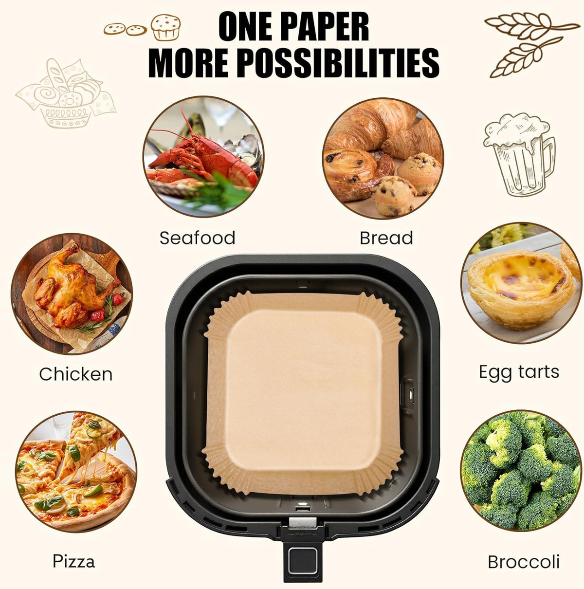 OLESBUR Air Fryer Liners Disposable – Meal Prep Station Parchment Sheets for Air Fryer, Bulk 200 Pcs 8 Inch Disposable Liners for Fast Cooking