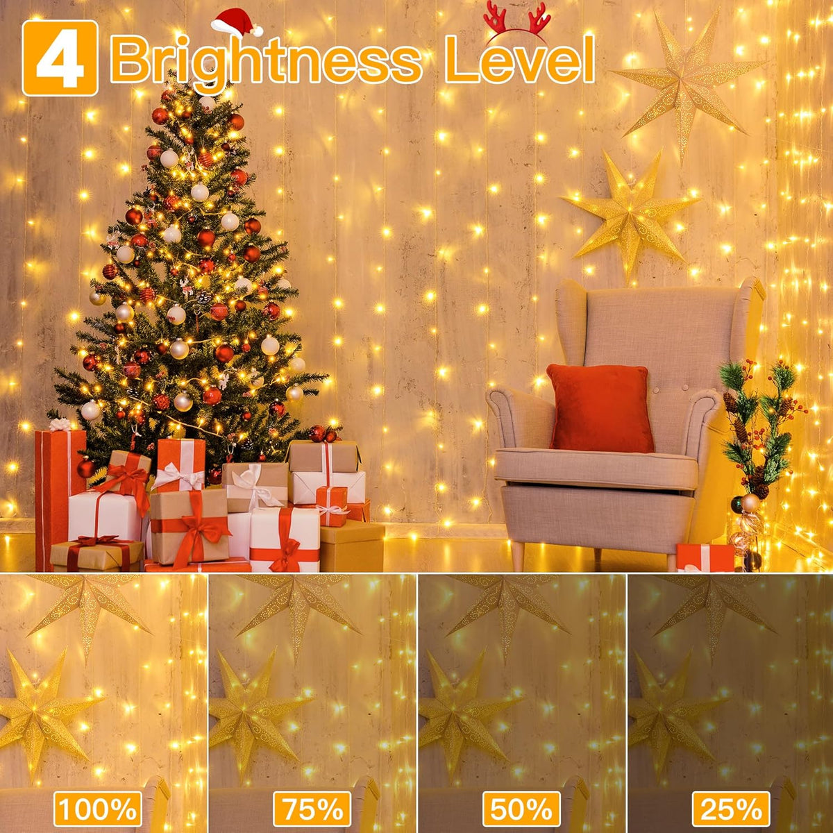 Ollny Warm White Fairy Curtain Lights – Housewarming Gift for Women and Mom with Dimmable Remote and USB Plug