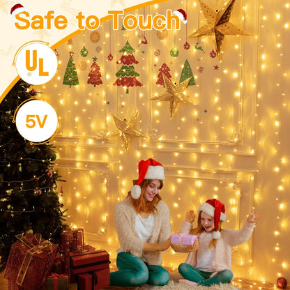Ollny Warm White Fairy Curtain Lights – Housewarming Gift for Women and Mom with Dimmable Remote and USB Plug