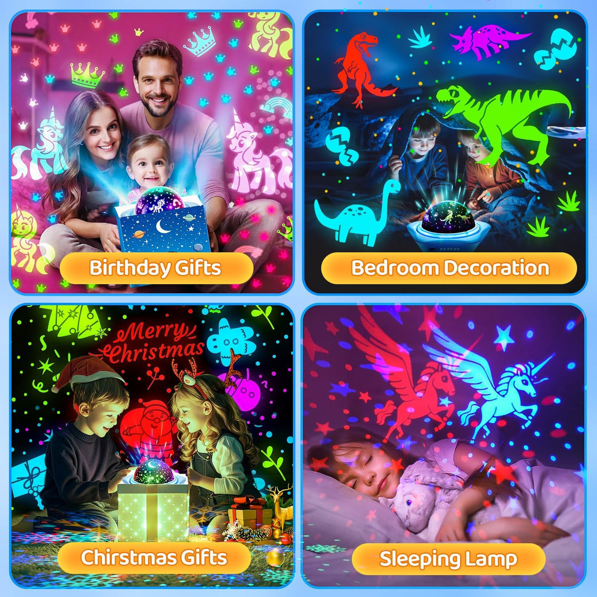 One Fire Birthday Gift for Kids – 360° Rotating Star Projector Night Light with 6 Film Slides, Unisex Present for Toddler to Pre-Teen