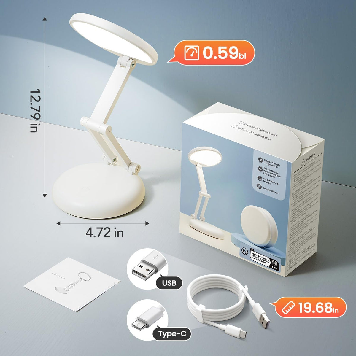 One Fire Foldable Task Lamp – Eye-Friendly Reading Light for Late-Night Studying, Flicker-Free LED with Memory Setting