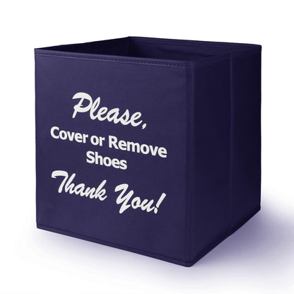 Opret Large Shoe Cover Box Blue, Real Estate Agent Supplies, Disposable Shoe Cover Dispenser Box for Open House, Please Cover or Remove Shoes, Foldable Storage Bin for Bootie