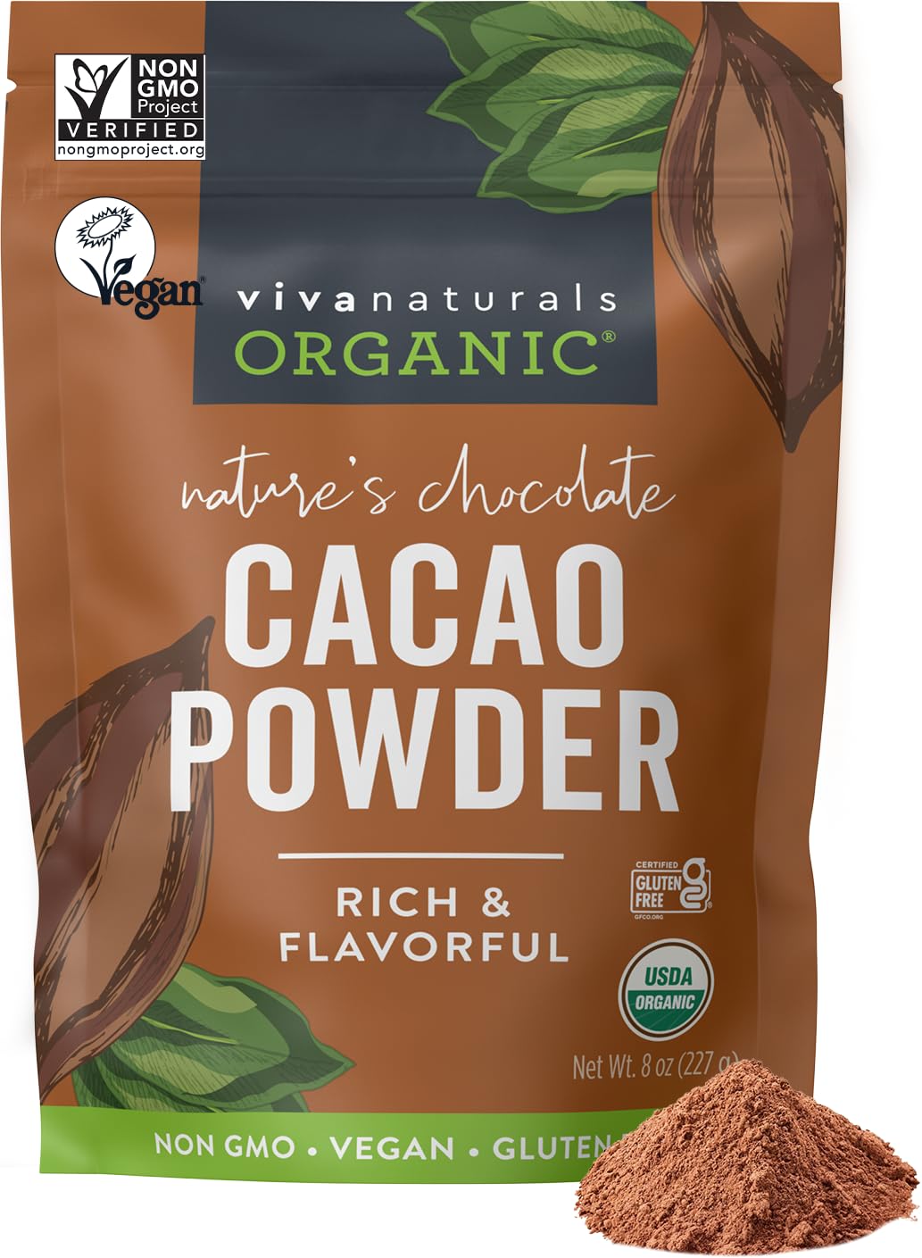 Organic Cacao Powder, Unsweetened, 8 oz (227 g) – Rich Dark Chocolate Flavor, Perfect for Baking, Smoothies &amp;amp; Hot Chocolate – Vegan, Keto, Paleo, Non-GMO &amp;amp; Gluten-Free Cocoa Powder