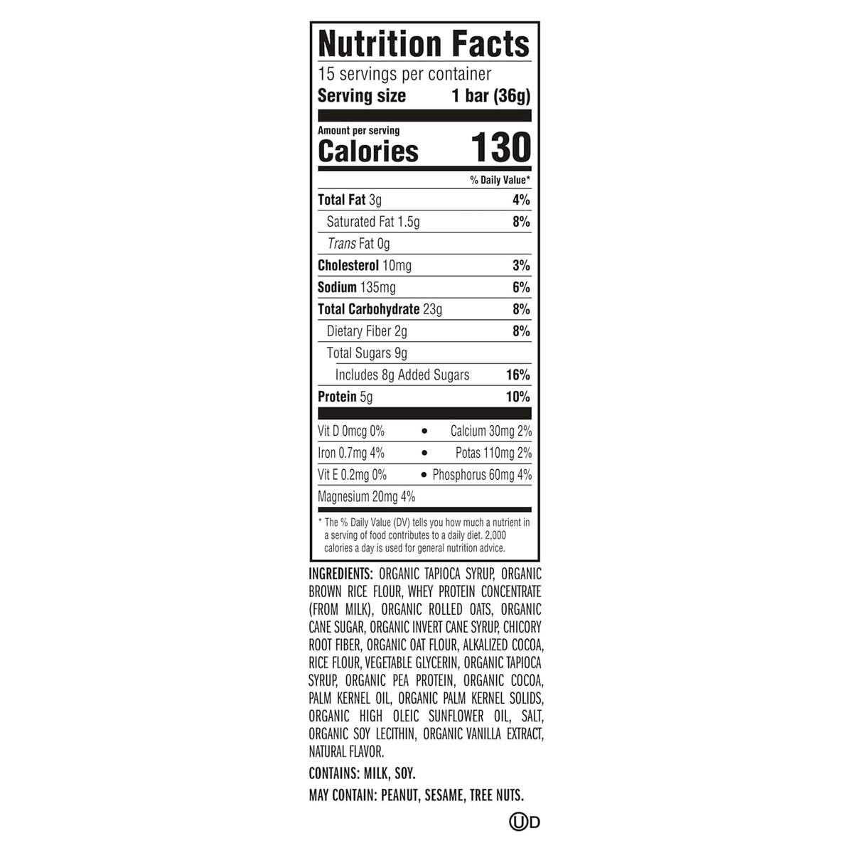 organic rolled oats and organic brown rice flour as primary base