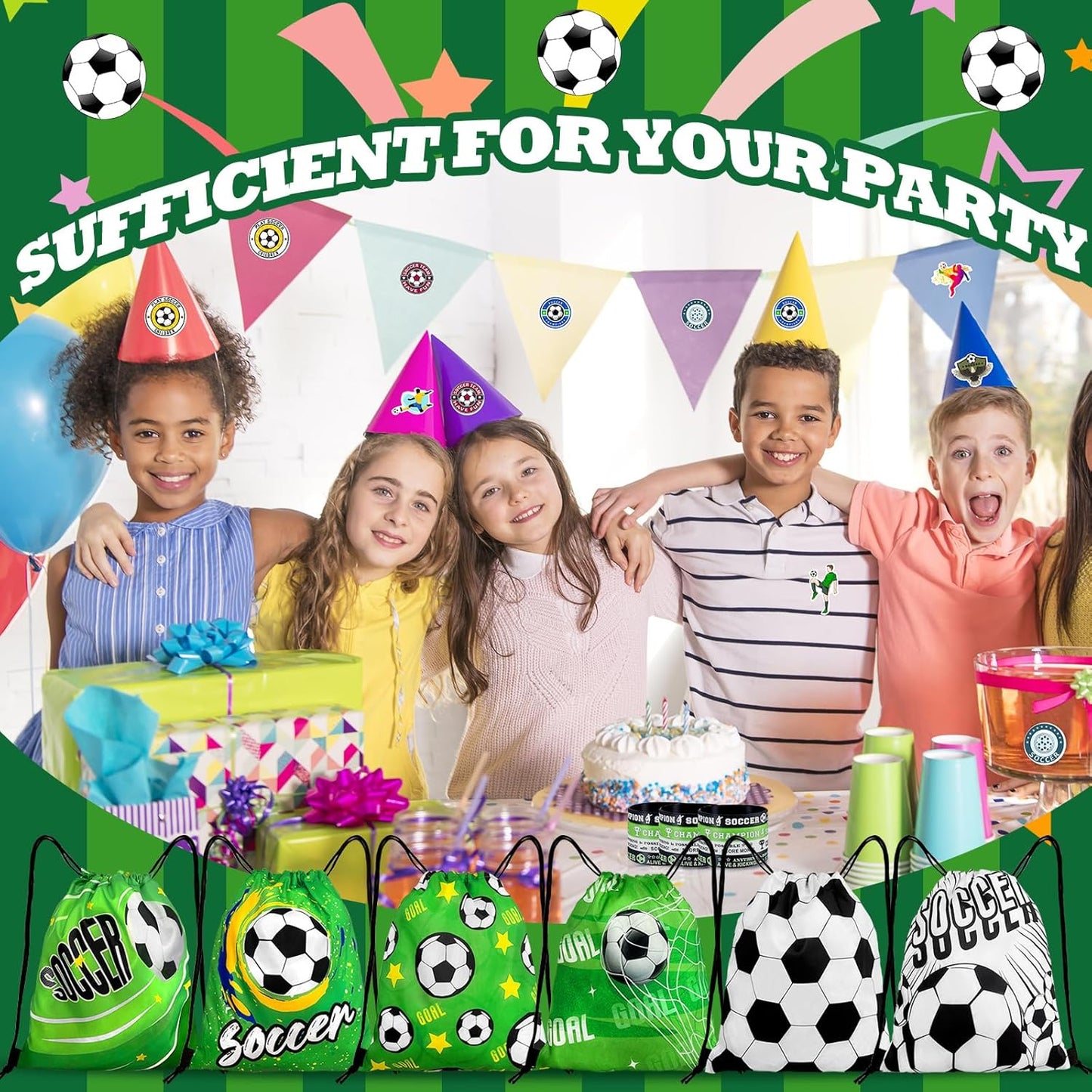 Organized Event Planning Kit – 110-Piece Soccer Favor Set with 12 Labeled Bags for Stress-Free Party Setup