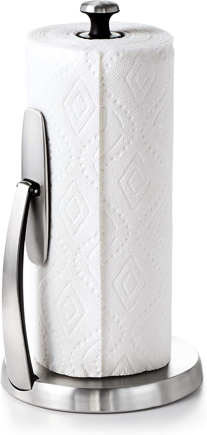 OXO Good Grips SimplyTear Paper Towel Holder Countertop – Clean-Lined Stainless Stand for Clutter-Free Countertops