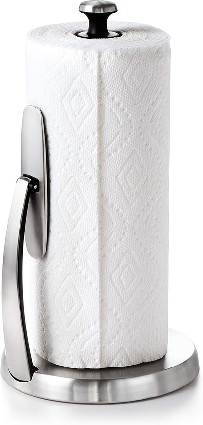 OXO Good Grips SimplyTear Paper Towel Holder Countertop – Clean-Lined Stainless Stand for Clutter-Free Countertops