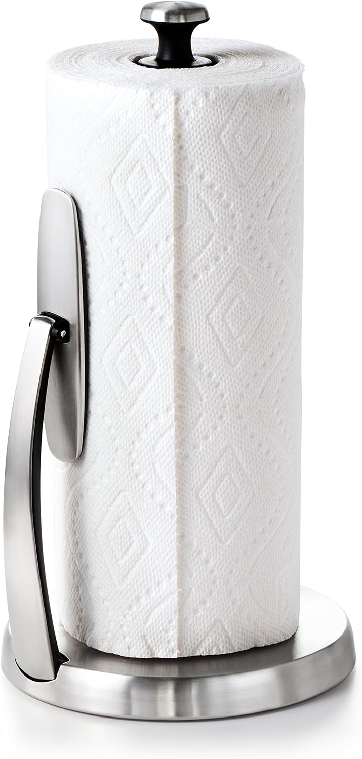 OXO Good Grips SimplyTear Paper Towel Holder Countertop – Clean-Lined Stainless Stand for Clutter-Free Countertops