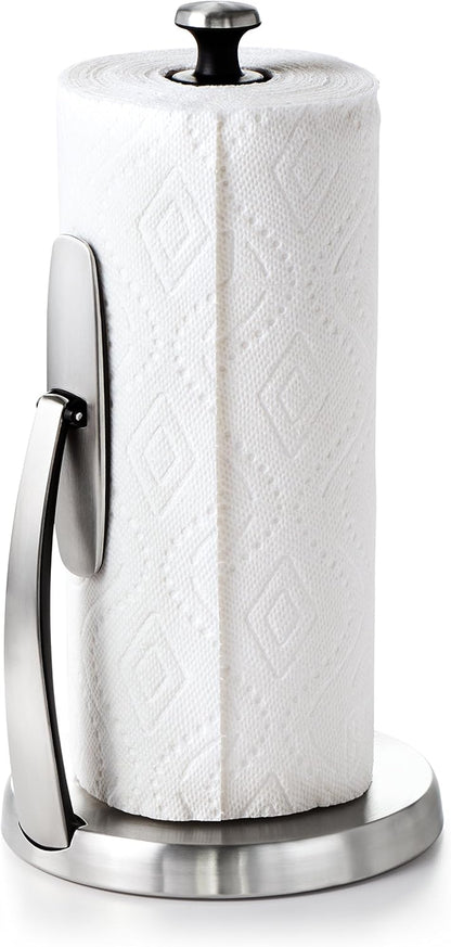 OXO Good Grips SimplyTear Paper Towel Holder Countertop – Clean-Lined Stainless Stand for Clutter-Free Countertops