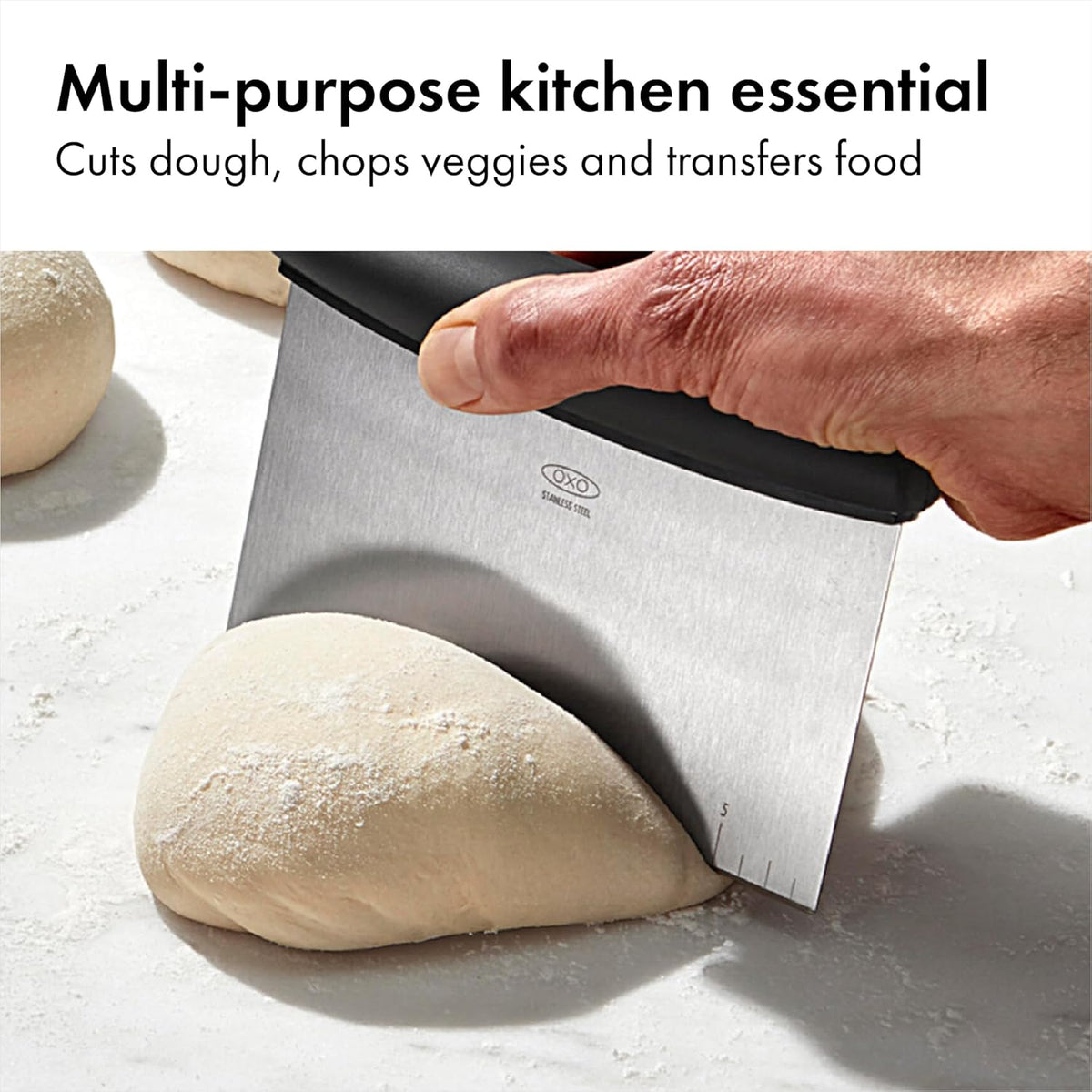 OXO Good Grips Stainless Steel Multi-Purpose Scraper & Chopper – Faster Prep Tool for Home Bakers, Dough Cutter and Vegetable Chopper in One