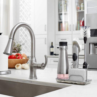 OXO Steel Soap Dispensing Dish Brush – Daily Kitchen Sink Hand-Wash Tool for Efficient Plate and Bowl Cleaning