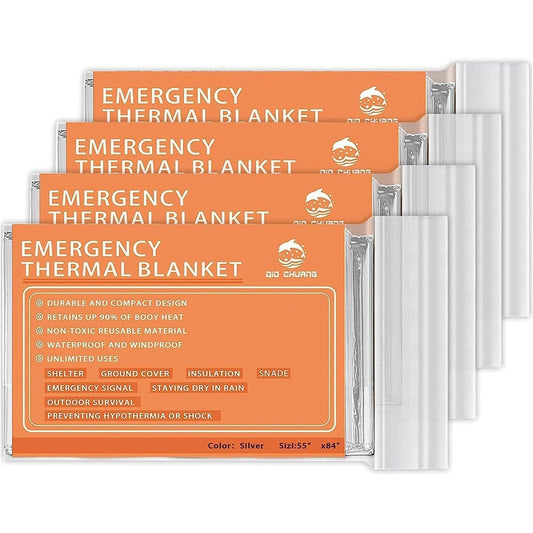 pack of 4 aluminized dual-sided mylar emergency blankets (84" x 55")