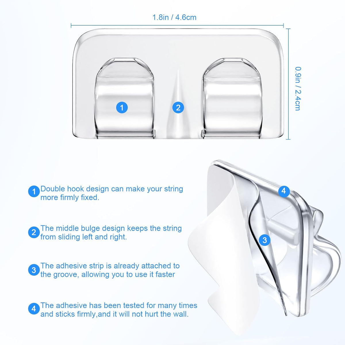 pack of 40 hooks (plus 4 metal hooks) for full perimeter coverage