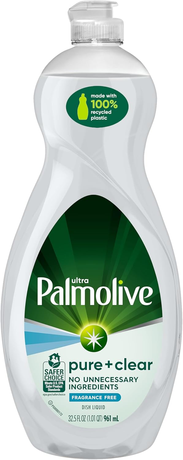 Palmolive Ultra Dishwashing Liquid Pure + Clear – Fragrance-Free Dish Soap for Sensitive Skin, Mindful Kitchen Care