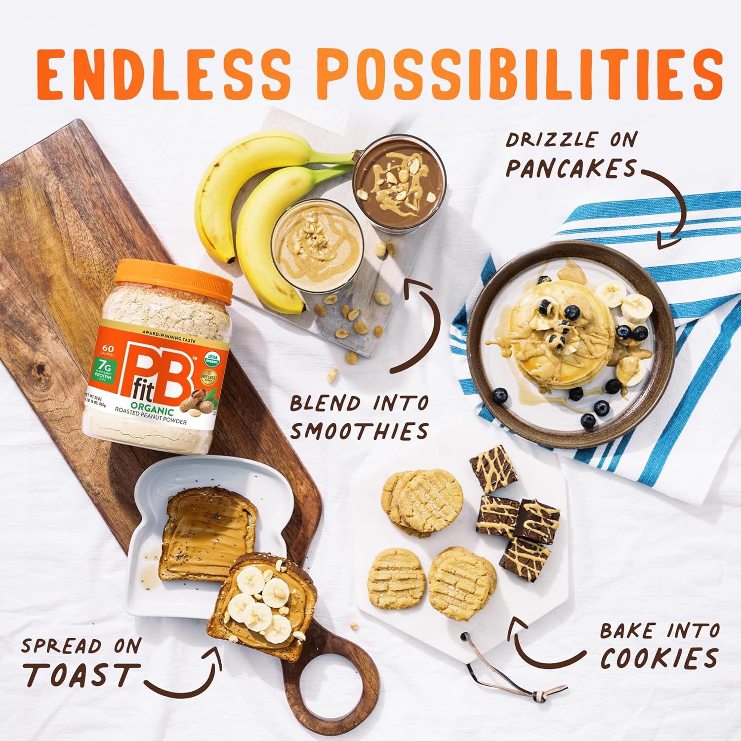 PBfit Powdered PB Spread – Simple Shake, Spread, and Bake Canister for Clutter-Free Counters