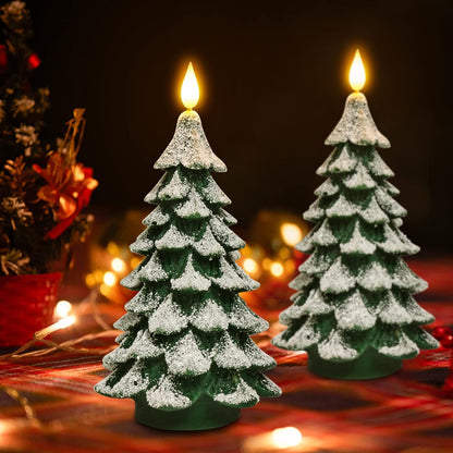PChero Flameless Pillar Candle – Christmas Gift for Teachers & Coworkers, Real Wax Snowy Tree Design with 240-Hour Battery