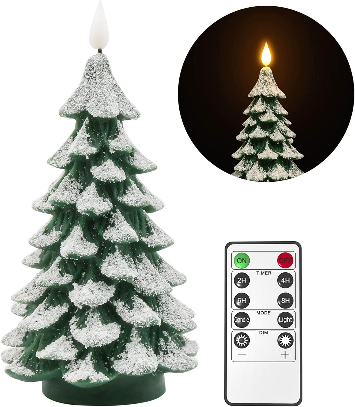 PChero Flameless Pillar Candle – Christmas Gift for Teachers & Coworkers, Real Wax Snowy Tree Design with 240-Hour Battery