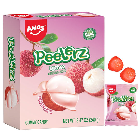 peelable outer fruit-skin layer that reveals a softer chewy gummy center