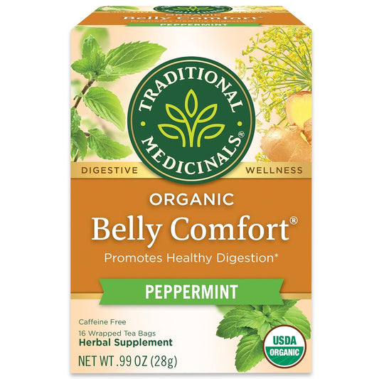 peppermint-forward herbal blend with darjeeling green tea for digestive and mild energizing support