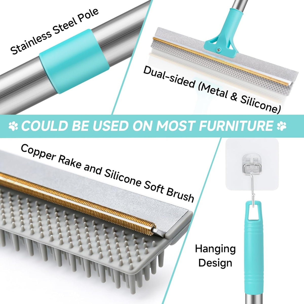 Pet Hair Eraser Carpet Rake for Pet Hair Removal Tool – Allergy Relief for Bedroom and Living Room Wellness Routines