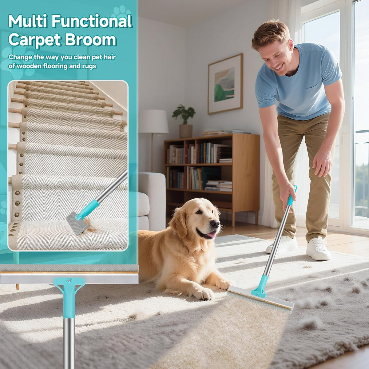 Pet Hair Eraser Carpet Rake for Pet Hair Removal Tool – Allergy Relief for Bedroom and Living Room Wellness Routines