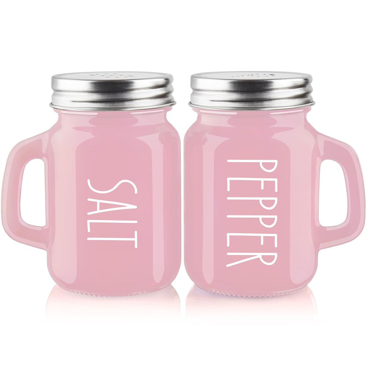 Pink Salt and Pepper Shakers Set - Pink Kitchen Accessories - Pink Kitchen Decor - 4 oz Glass Salt and Pepper Set for Cooking Table, RV, BBQ, Easy to Clean &amp;amp; Refill