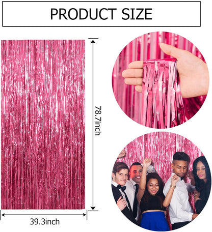 Pink Tinsel Fringe Curtain – Aesthetic Living Room Wall Decor for Cozy Home Party Corner