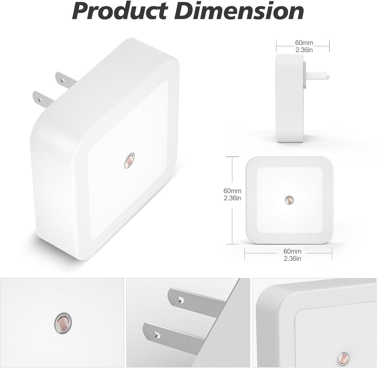 plastic square housing, 120v ac corded plug-in, wall-mount installation