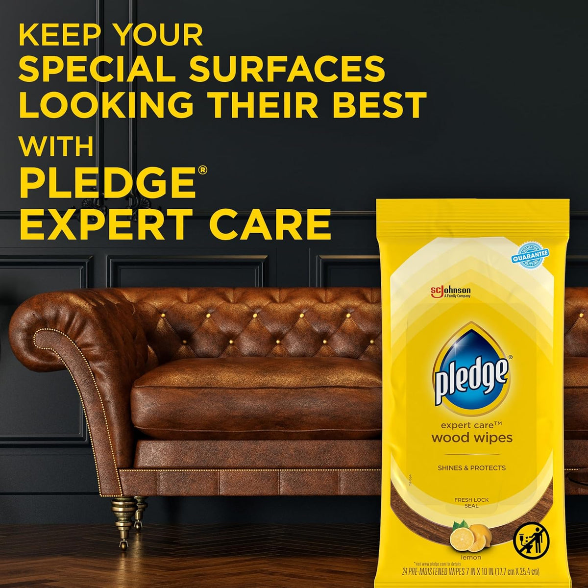 Pledge Expert Care Enhancing Wood Wipes – Lemon Scent Furniture Polish for Distraction-Free Home Office Setup