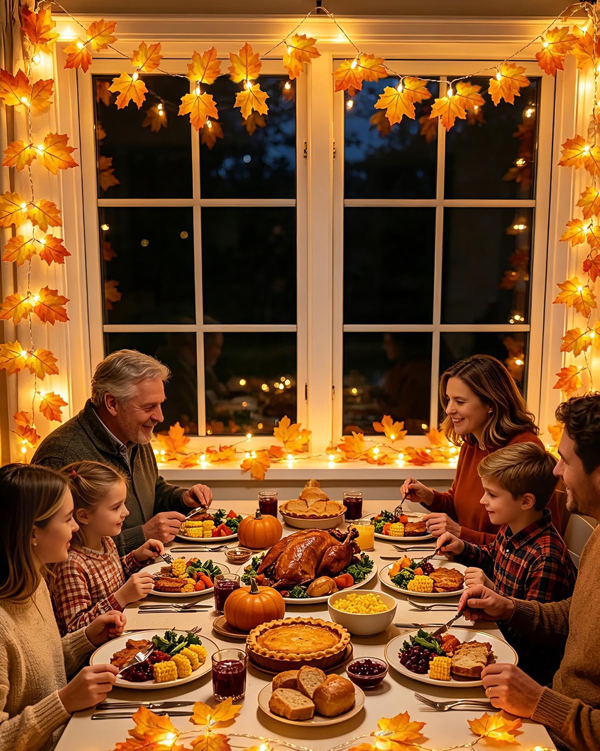 Polycarbonate Maple Garland – Seasonal Living Room Centerpiece with Soft Yellow Glow