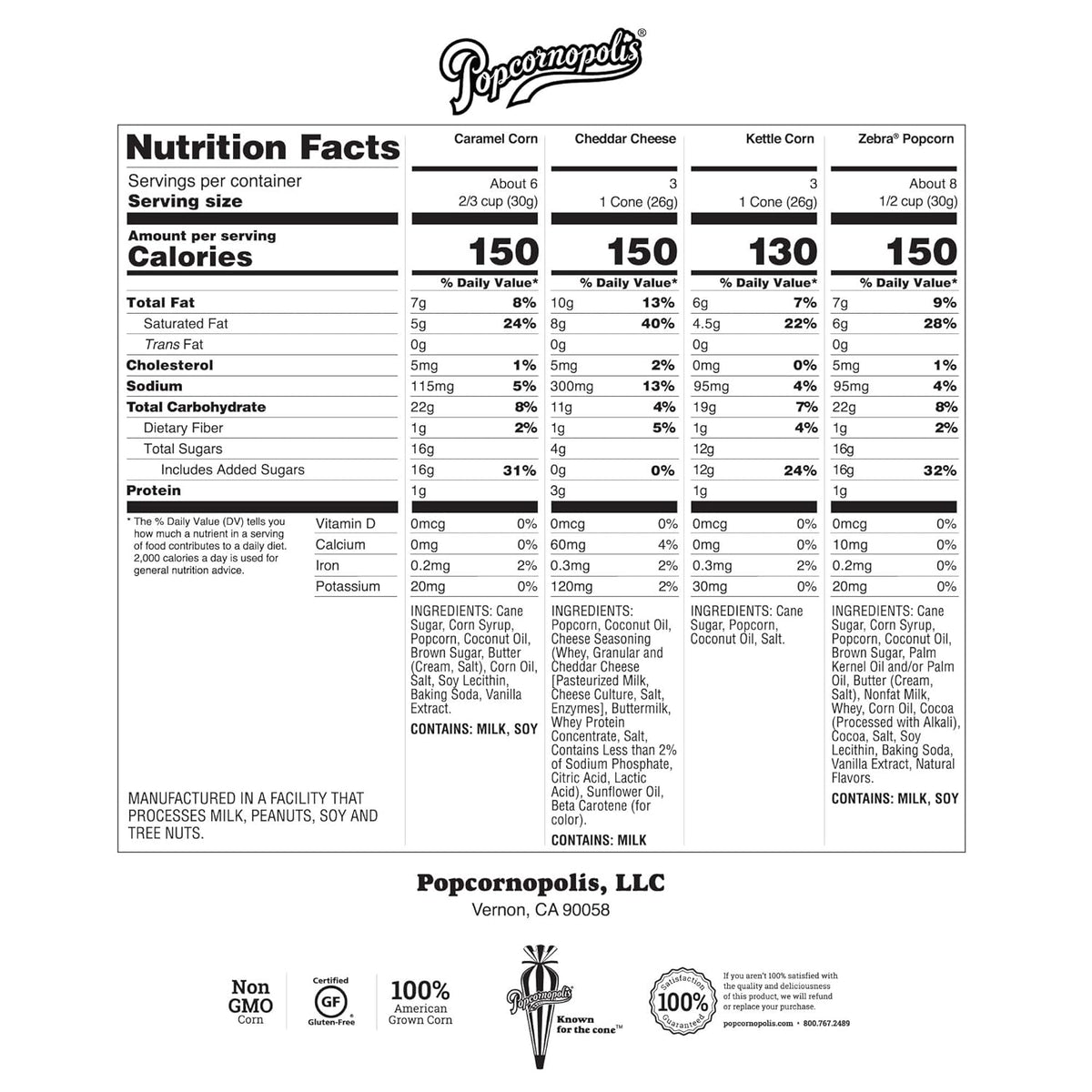 Popcornopolis Gourmet Popcorn Cone Variety – Gluten Free Mindful Snack for Clean Eating Pantry, No HFCS Treats (12-Count)