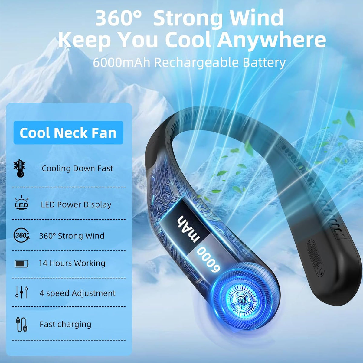 Portable Neck Fan – Hot Flash Relief Wearable Cooling, 14-Hour Battery for Menopause and Heat Sensitivity Comfort
