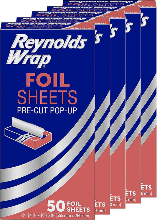 pre-cut, pre-measured 14 x 10.25 inch aluminum foil sheets