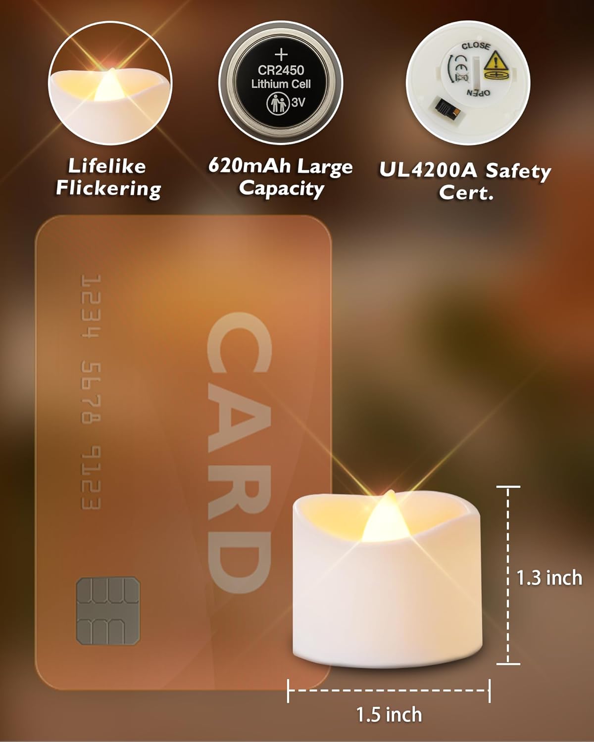pre-installed 620mah cr2450 lithium battery (one per candle)