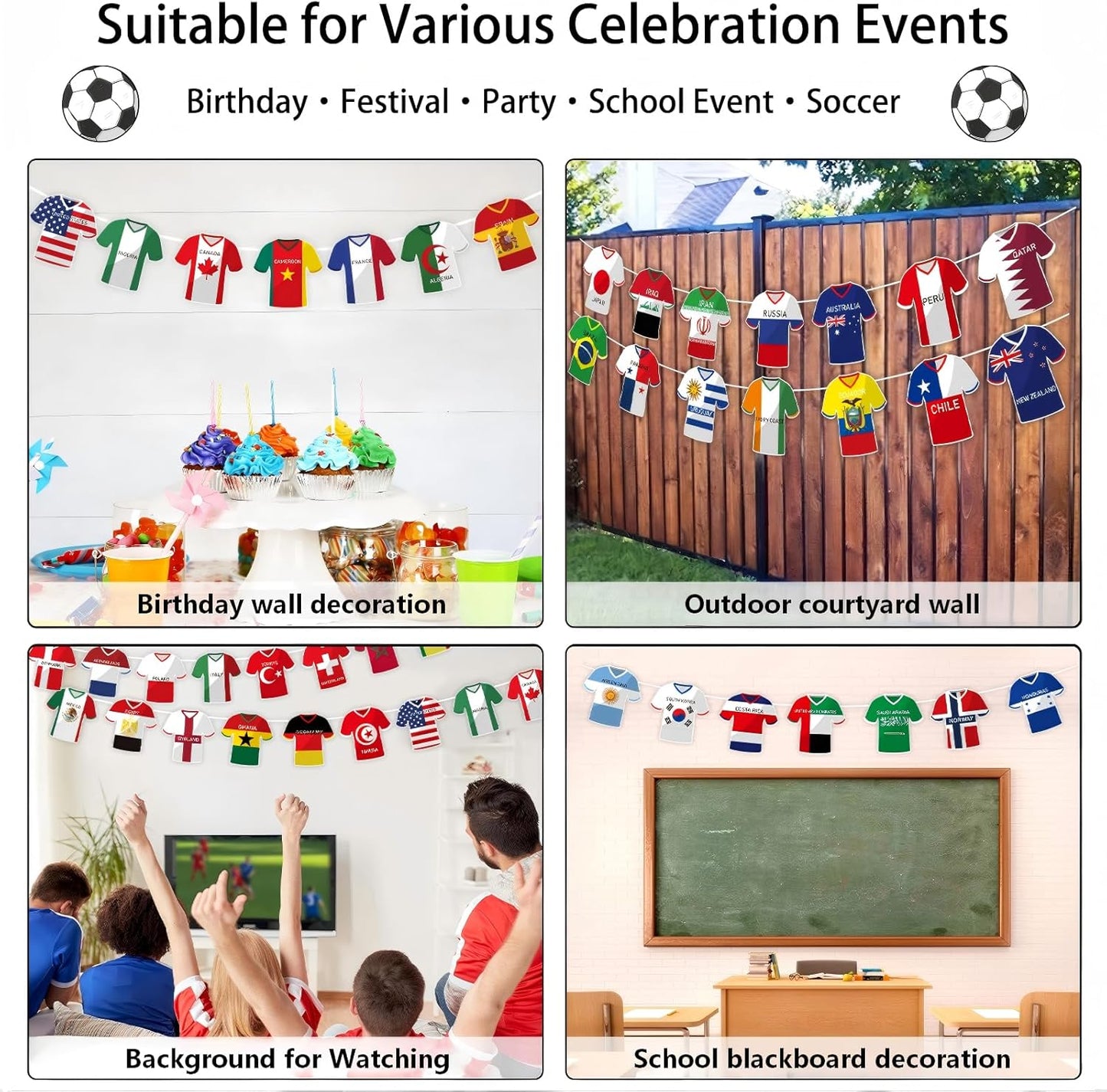 pre-strung bunting/garland format for immediate wall or ceiling hanging