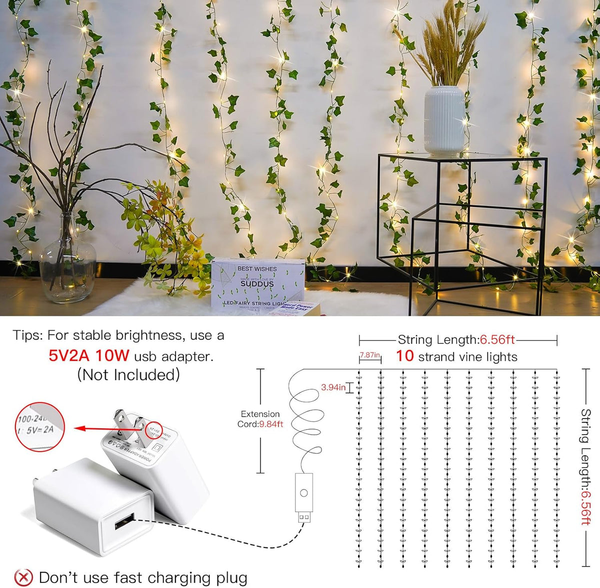 pre-strung realistic artificial ivy or pothos vines (no assembly required)