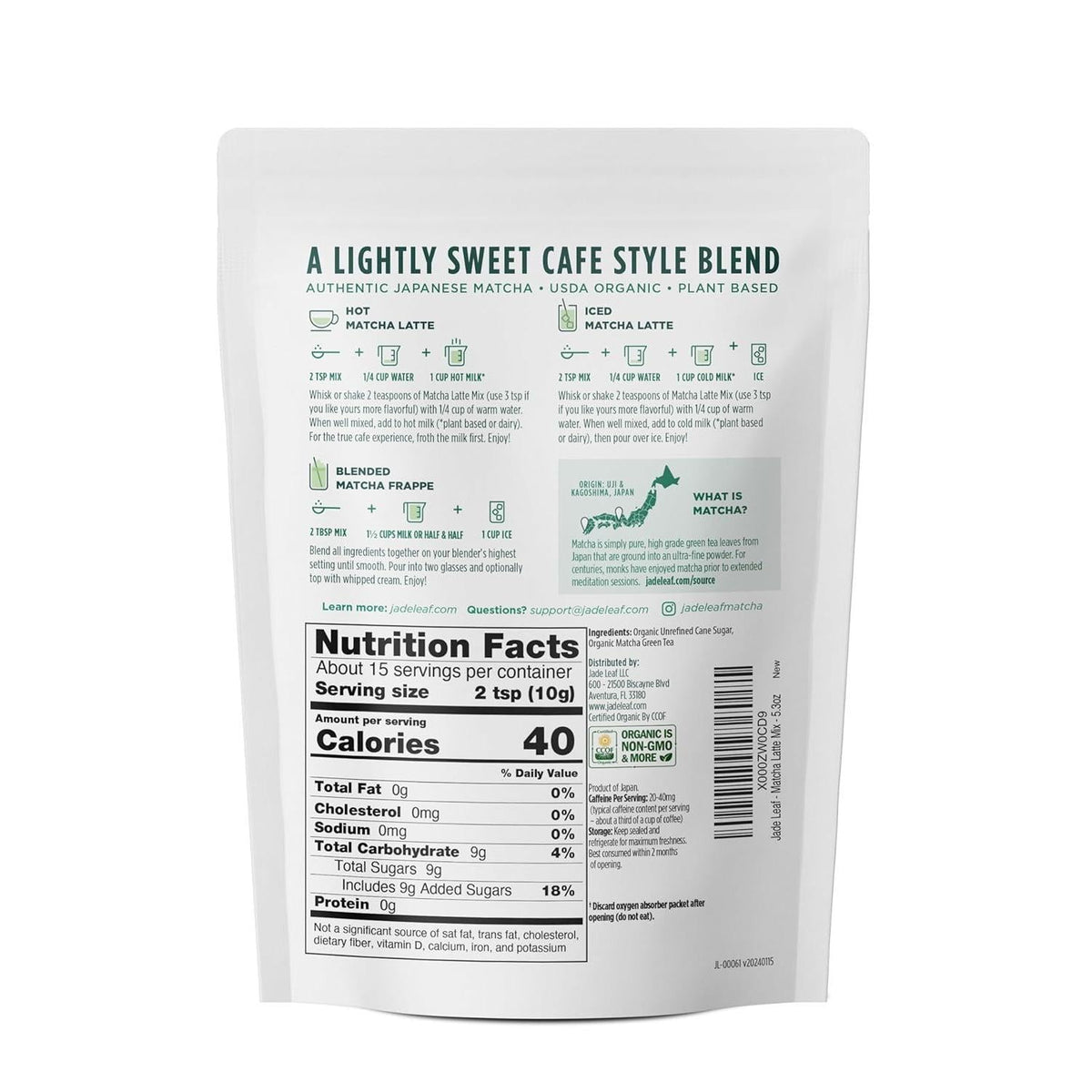 pre-sweetened blend with organic unrefined cane sugar and natural flavoring