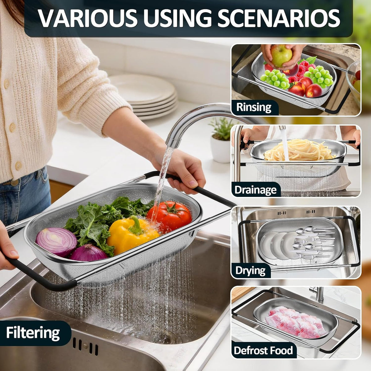 premium stainless steel frame and fine mesh basket for durability and rust resistance