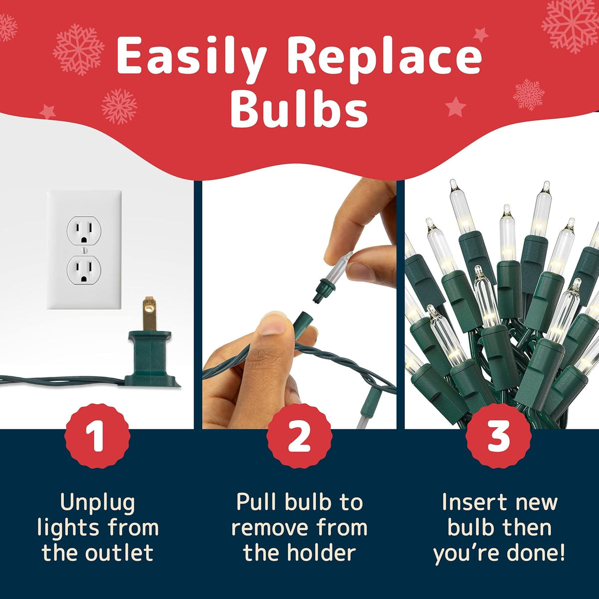 PREXTEX Warm White Christmas Tree Lights – Indoor Home Accent Set with Spare Bulbs and Flasher for a Nostalgic Holiday Atmosphere