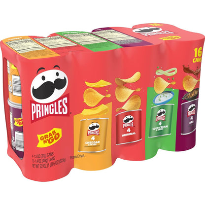 Pringles Potato Crisps Chips Variety Pack, 16 Single-Serve Cans for Kids School Lunch Boxes and After-School Snacks