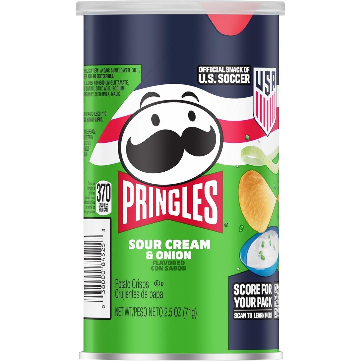 Pringles Sour Cream and Onion Potato Crisps Chips, 12 Single-Serve Stackable Cans for Kids Lunchboxes and After-School Snacks