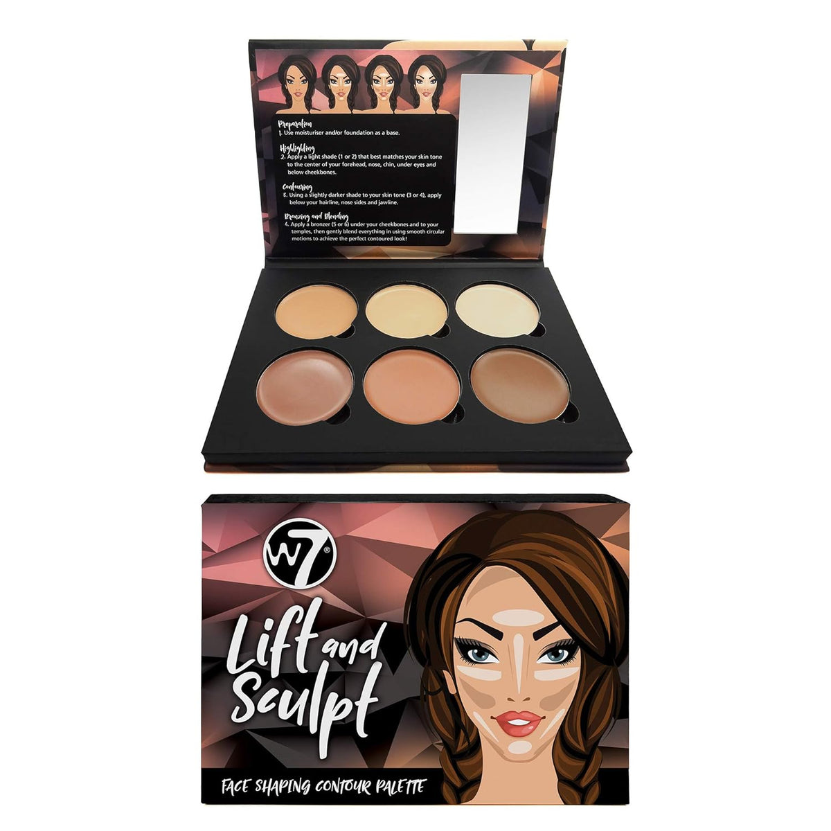 printed step-by-step contouring instructions on the inside cover of the packaging