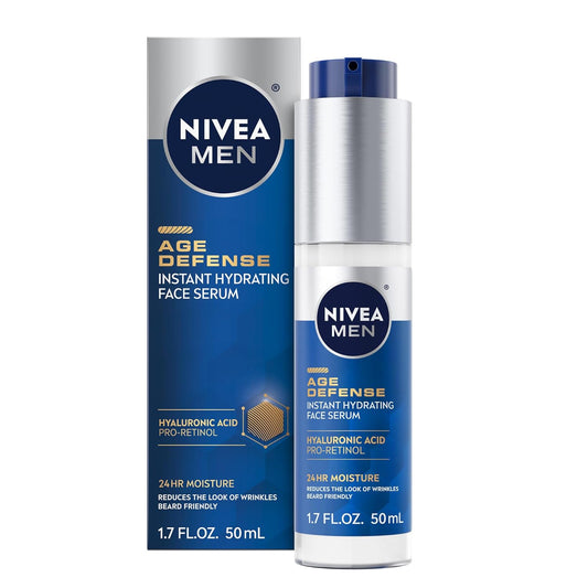 pro-retinol and highest-concentration hyaluronic acid formula within the nivea men age defense line