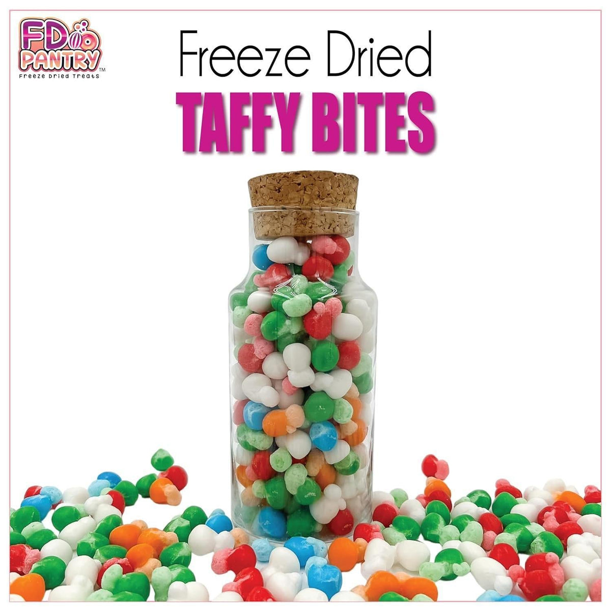 product line includes complementary shapes: air taffy, fruit chews, peach crunch rings, lemon, tarts mini, tart crunch, and air taffy bites